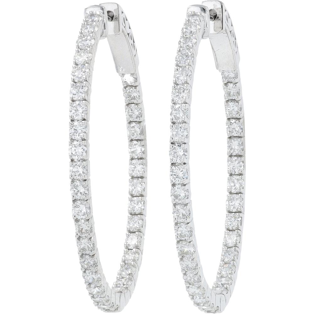 14K White Gold 3.13 Carat Diamond Inside - Out Hoop Earrings - 3.13 Carat Total Diamond Weight