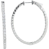 14K White Gold 3.13 Carat Diamond Inside - Out Hoop Earrings - 3.13 Carat Total Diamond Weight