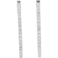 14K White Gold 3.13 Carat Diamond Inside - Out Hoop Earrings - 3.13 Carat Total Diamond Weight