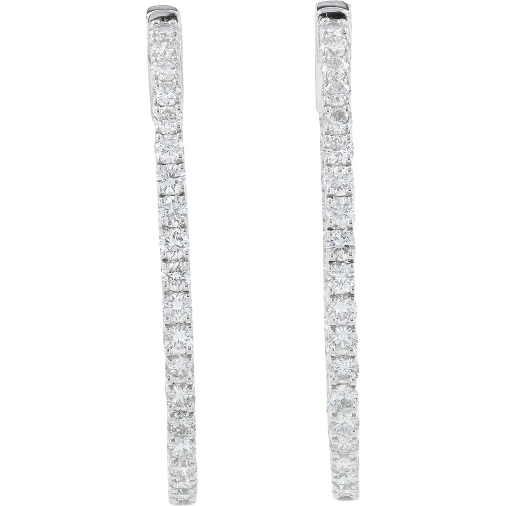 14K White Gold 3.13 Carat Diamond Inside - Out Hoop Earrings - 3.13 Carat Total Diamond Weight