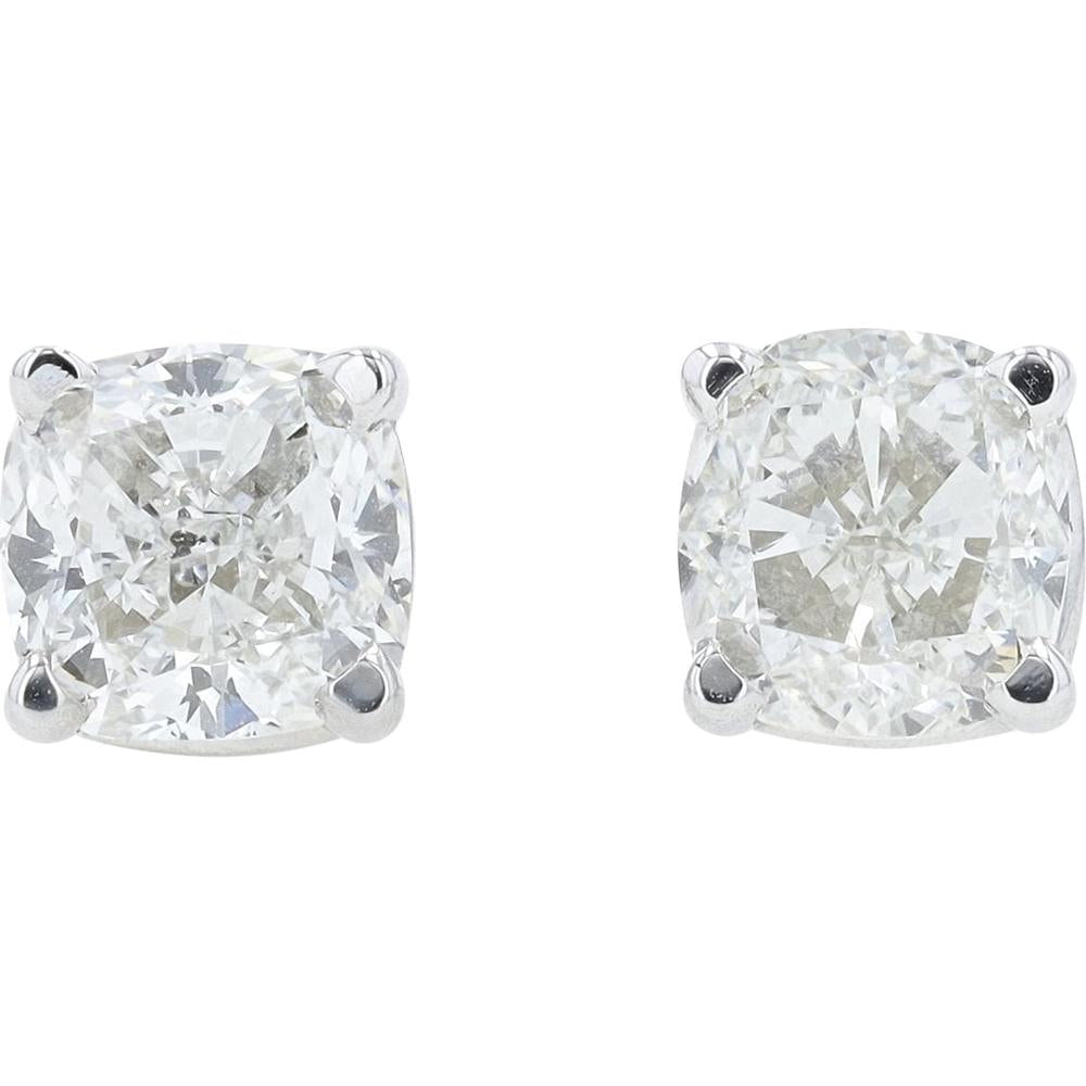 14K White Gold 3.13 Total Carat Weight Cushion Cut Diamond Stud Earrings