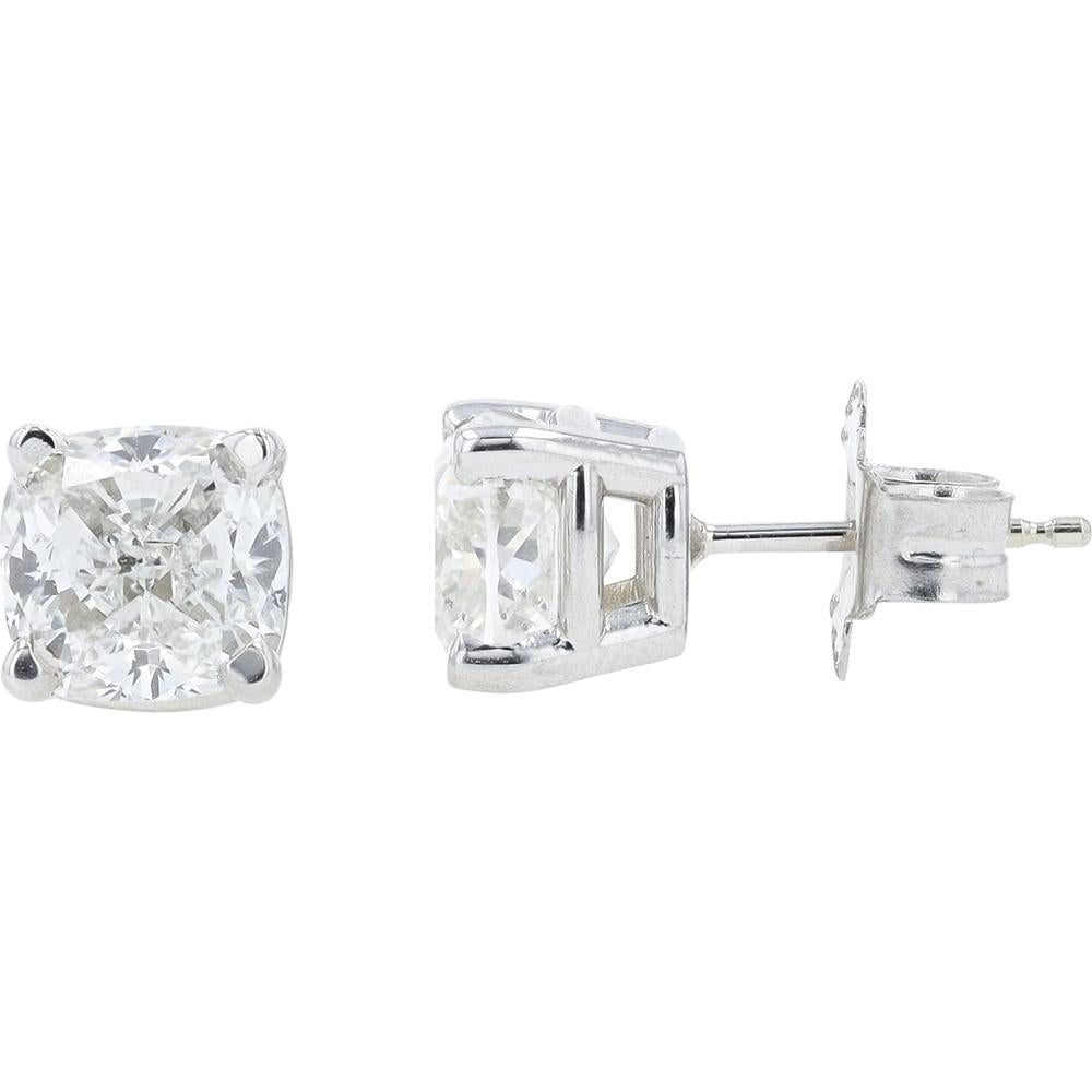 14K White Gold 3.13 Total Carat Weight Cushion Cut Diamond Stud Earrings