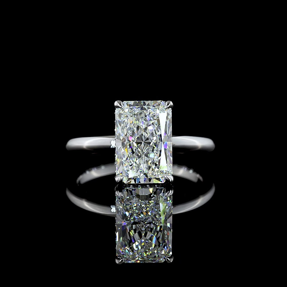 14K White Gold 3.18 Carats Radiant Cut Lab Diamond Hidden Halo Ring with E VVS2 Center Stone and IGI Certification - Covaloro Fine Jewelry