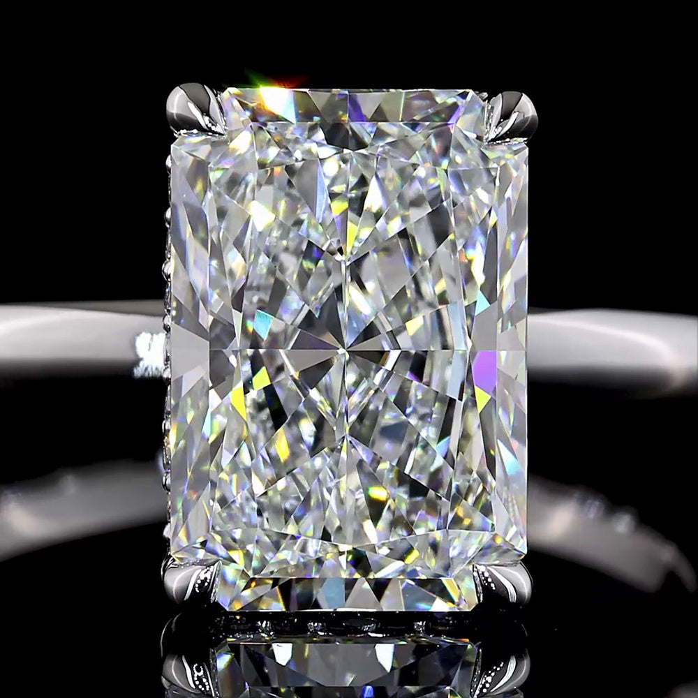 14K White Gold 3.18 Carats Radiant Cut Lab Diamond Hidden Halo Ring with E VVS2 Center Stone and IGI Certification - Covaloro Fine Jewelry