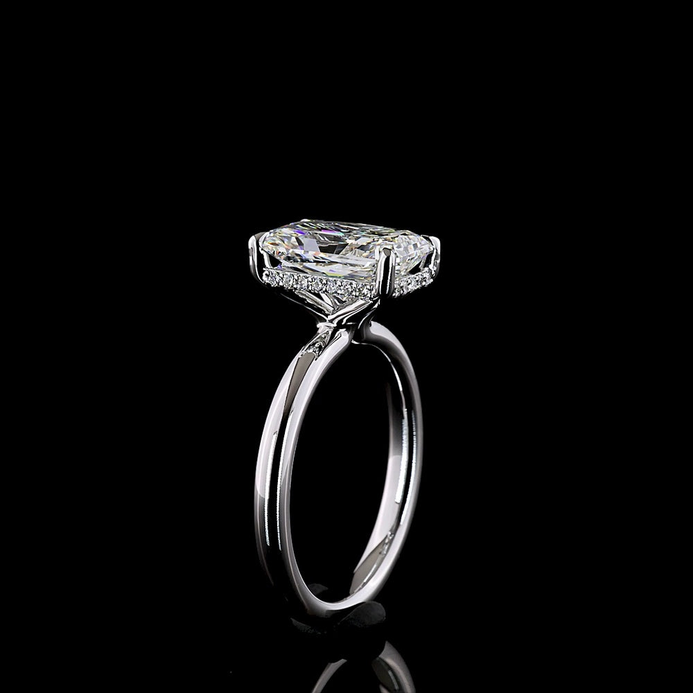 14K White Gold 3.18 Carats Radiant Cut Lab Diamond Hidden Halo Ring with E VVS2 Center Stone and IGI Certification - Covaloro Fine Jewelry