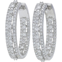 14K White Gold 3.19 Carat Total Diamond Inside - Out Hoop Earrings - 1.595 Carat Each Earring