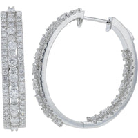 14K White Gold 3.19 Carat Total Diamond Inside - Out Hoop Earrings - 1.595 Carat Each Earring