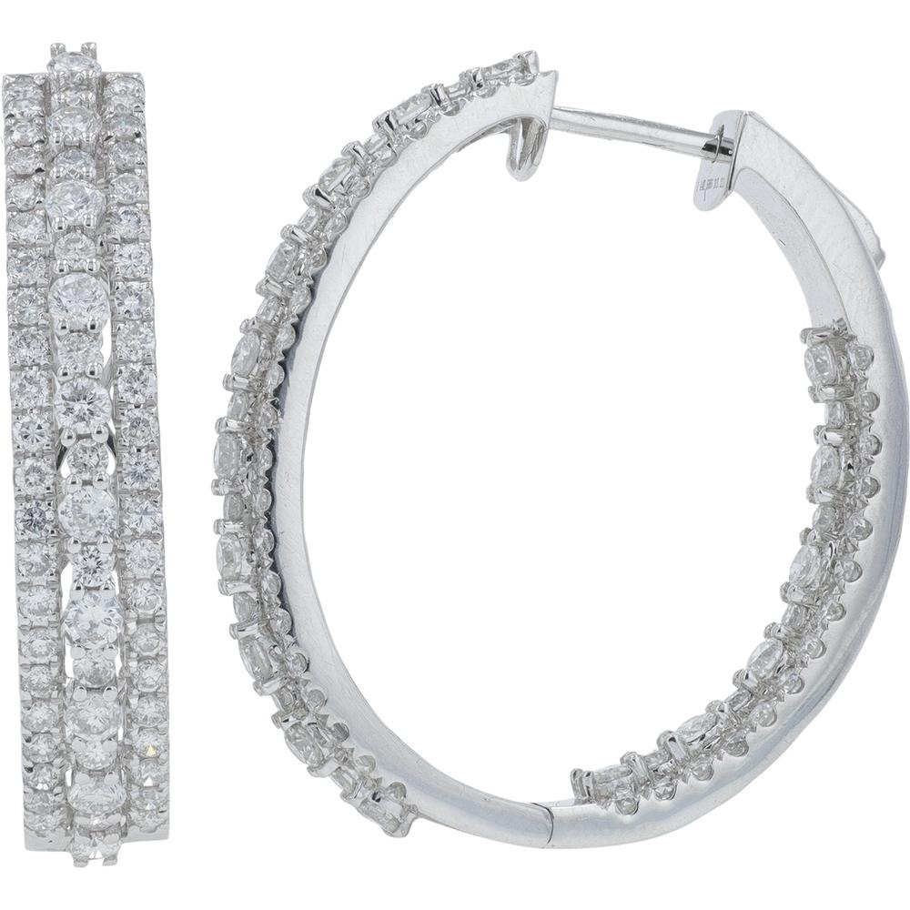 14K White Gold 3.19 Carat Total Diamond Inside - Out Hoop Earrings - 1.595 Carat Each Earring