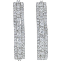 14K White Gold 3.19 Carat Total Diamond Inside - Out Hoop Earrings - 1.595 Carat Each Earring