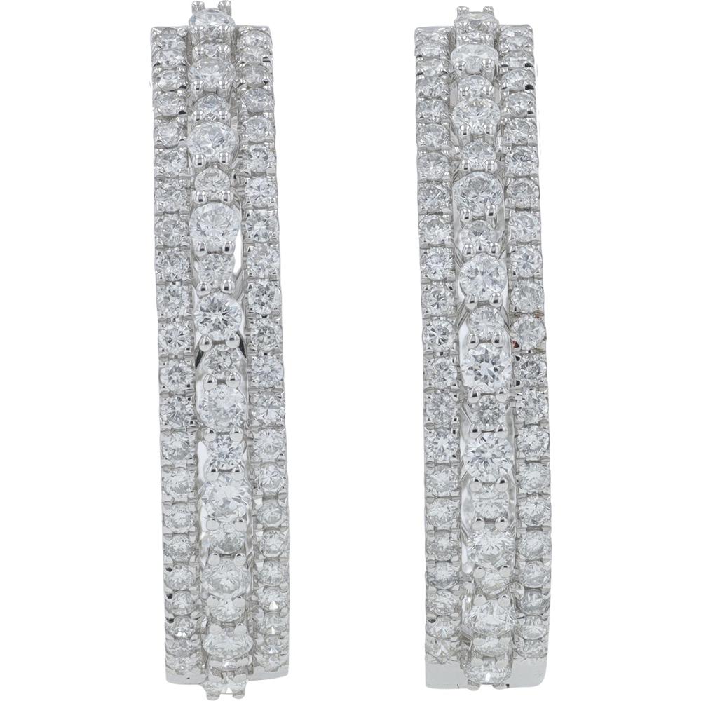 14K White Gold 3.19 Carat Total Diamond Inside - Out Hoop Earrings - 1.595 Carat Each Earring