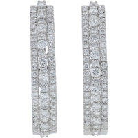14K White Gold 3.21 Carat Total Diamond Inside - Out Hoop Earrings - Prong Set Round Diamonds