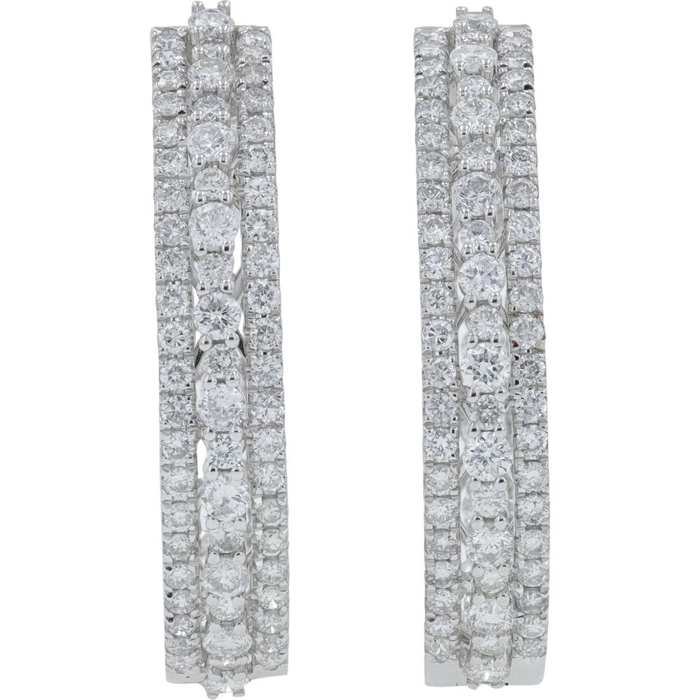 14K White Gold 3.21 Carat Total Diamond Inside - Out Hoop Earrings - Prong Set Round Diamonds