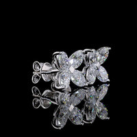 14K White Gold 3.21 Carats Total Weight Floral Cluster Stud Earrings with Inclined Oval Cut Lab Diamonds - E-F VS1 Clarity - Covaloro Fine Jewelry