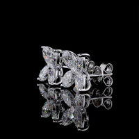 14K White Gold 3.21 Carats Total Weight Floral Cluster Stud Earrings with Inclined Oval Cut Lab Diamonds - E-F VS1 Clarity - Covaloro Fine Jewelry