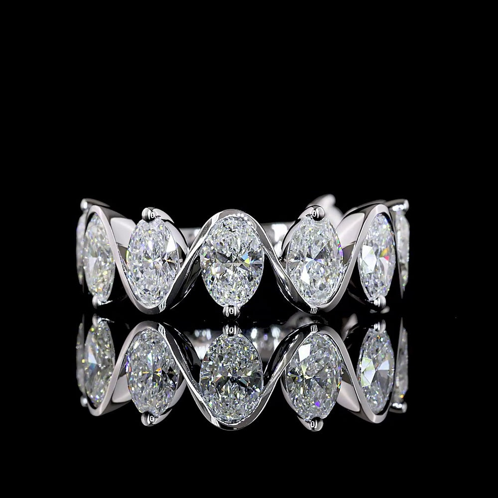 14K White Gold 3.22 Carat 3/4 Eternity Band with North-South Oval Cut Lab Diamonds, Half Bezel & Prong Setting, E-F VS Clarity, 9 Stones - Covaloro Fine Jewelry