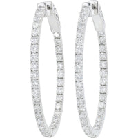 14K White Gold 3.29 Carat Diamond Inside - Out Hoop Earrings - Prong Set Round Diamonds
