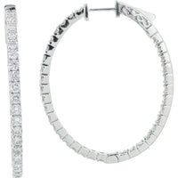 14K White Gold 3.29 Carat Diamond Inside - Out Hoop Earrings - Prong Set Round Diamonds