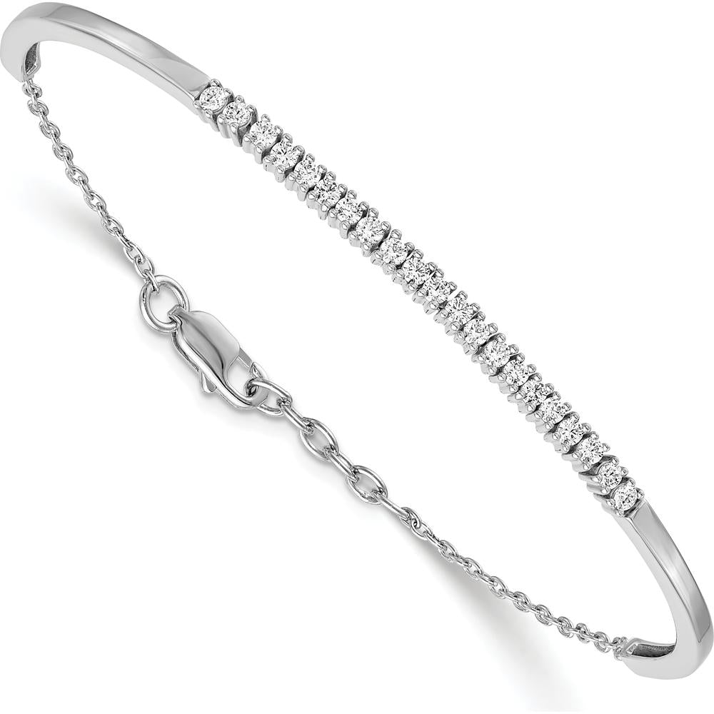 14K White Gold 3/4 Carat Diamond Half-Bangle Bracelet with Adjustable Extender - 0.735 Carats Total Diamond Weight by Monteluci Fine Jewelry