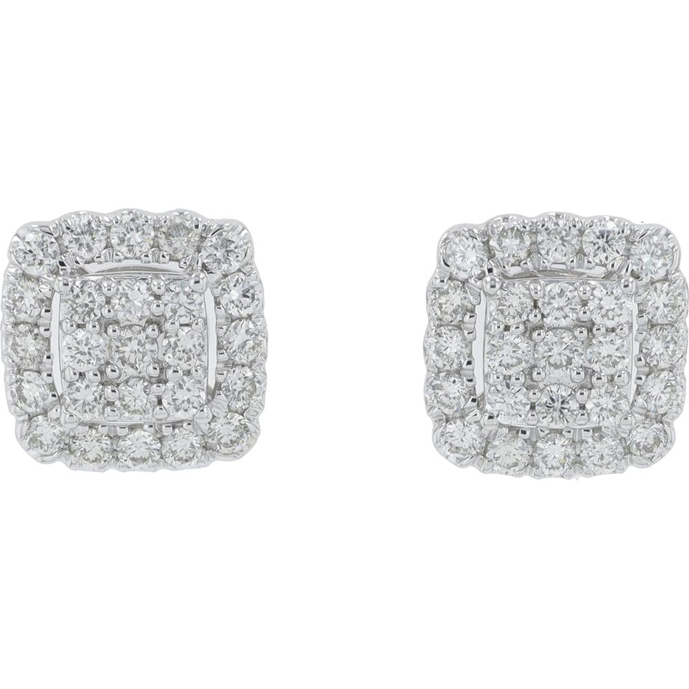 14K White Gold 3/4 Carat Diamond Square Halo Earring & Pendant Set - 0.75 Carat Total Diamond Weight