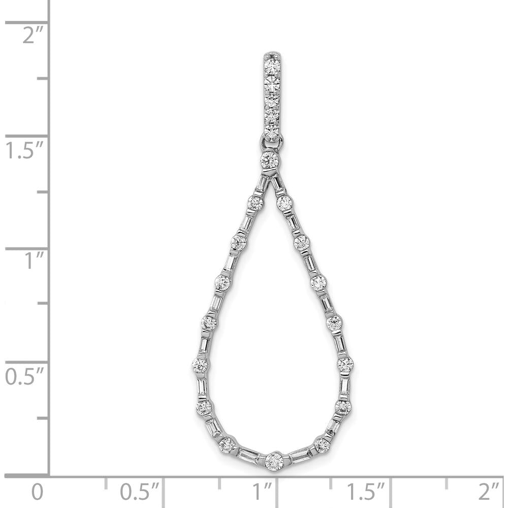 14K White Gold 3/4 Carat Diamond Teardrop Pendant with Round and Baguette Diamonds by Monteluci Fine Jewelry