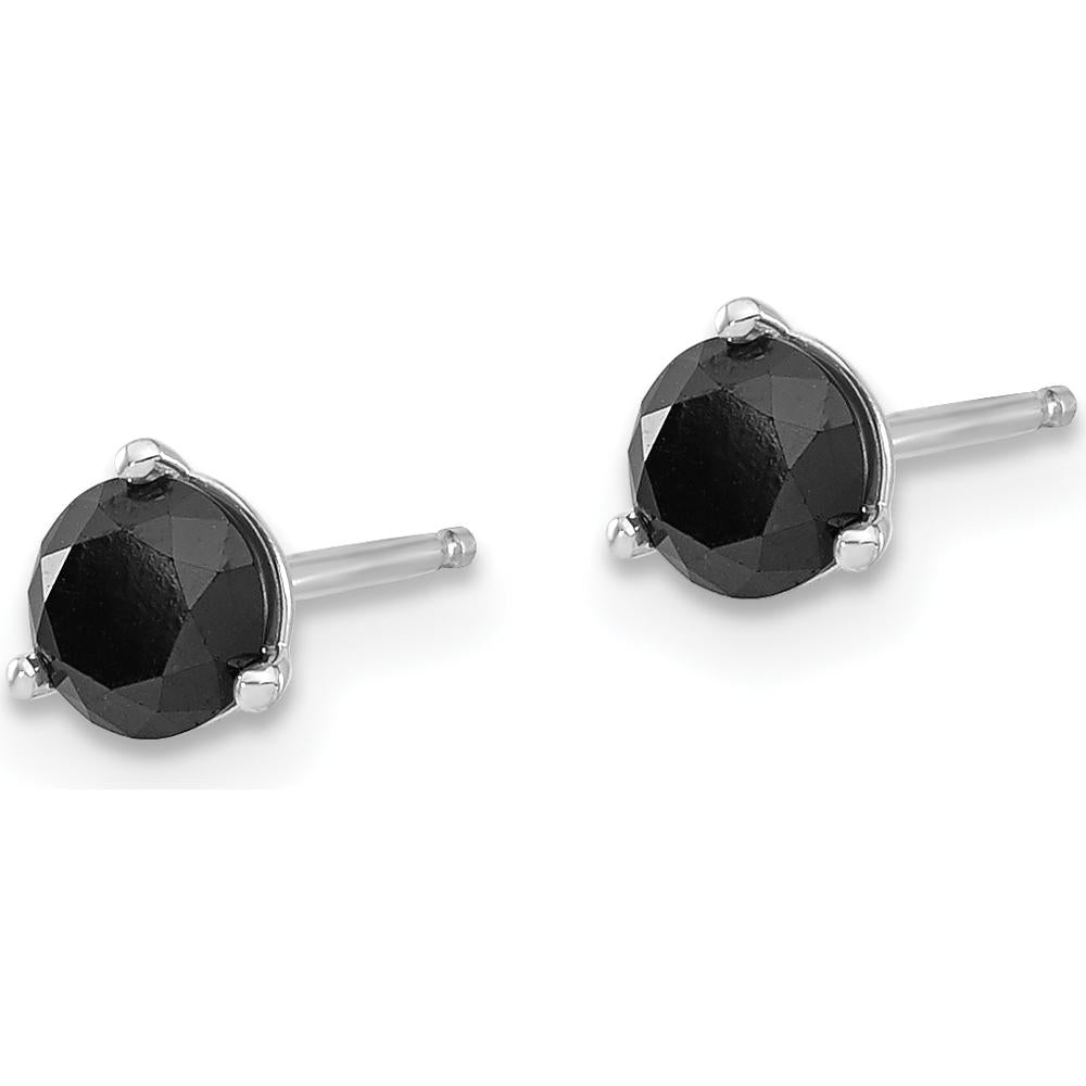 14K White Gold 3/4 Carat Total Black Diamond Stud Earrings with Faceted Round Diamonds by 0