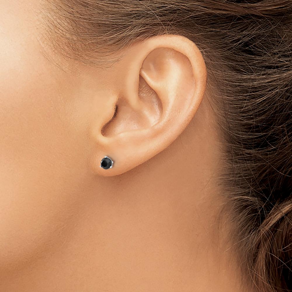 14K White Gold 3/4 Carat Total Black Diamond Stud Earrings with Faceted Round Diamonds by 0