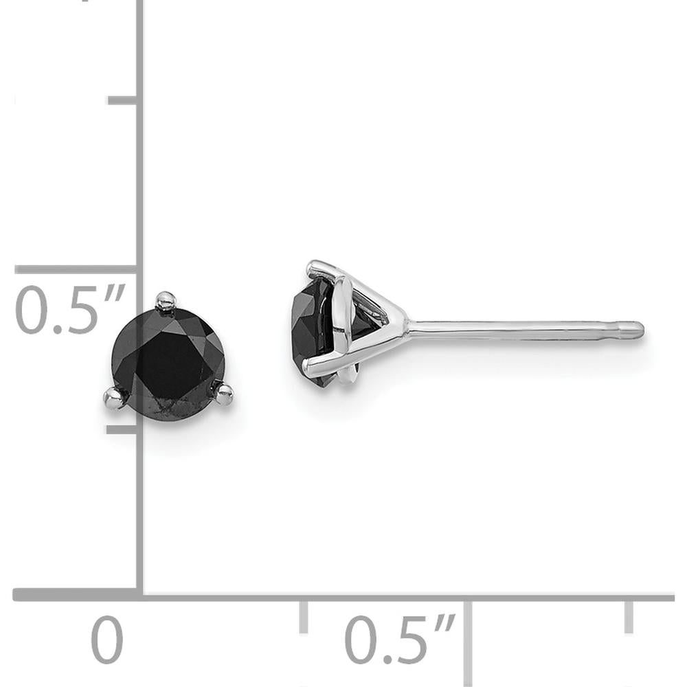 14K White Gold 3/4 Carat Total Black Diamond Stud Earrings with Faceted Round Diamonds by 0