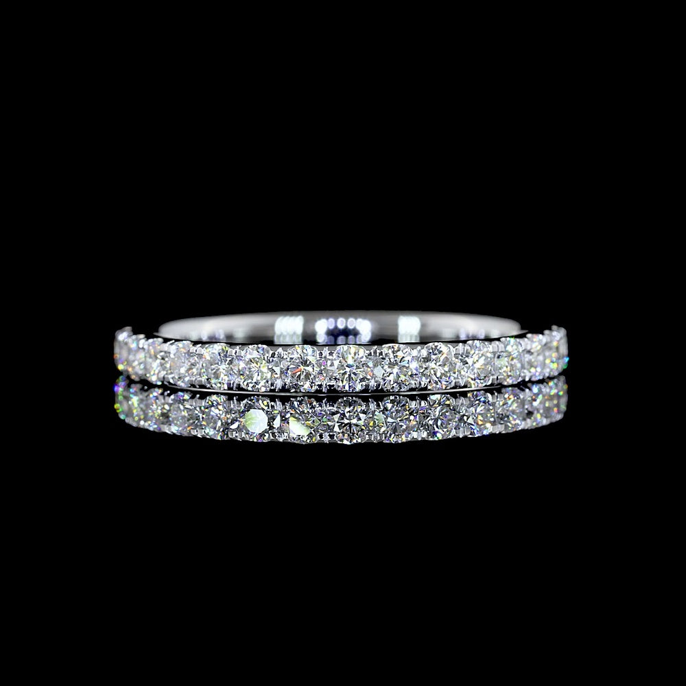 14K White Gold 3/4 Eternity Band with 0.53 Carat Round Brilliant Cut Lab Diamonds in Micro Pave Setting - E-F VS2 Quality - Covaloro Fine Jewelry