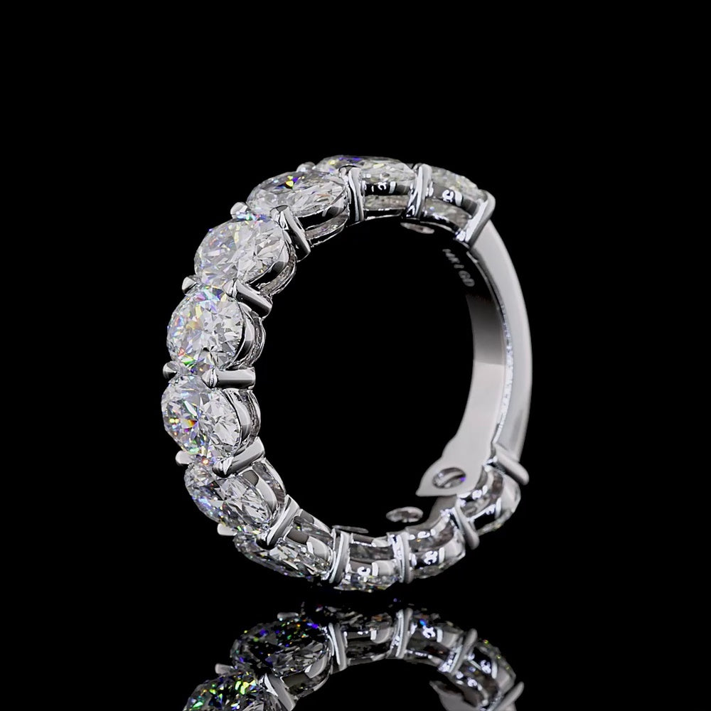 14K White Gold 3/4 Eternity Band with 11 North-South Oval Lab Diamonds - 5.81 Carat Total Weight, E-F Color VS1 Clarity - Covaloro Fine Jewelry