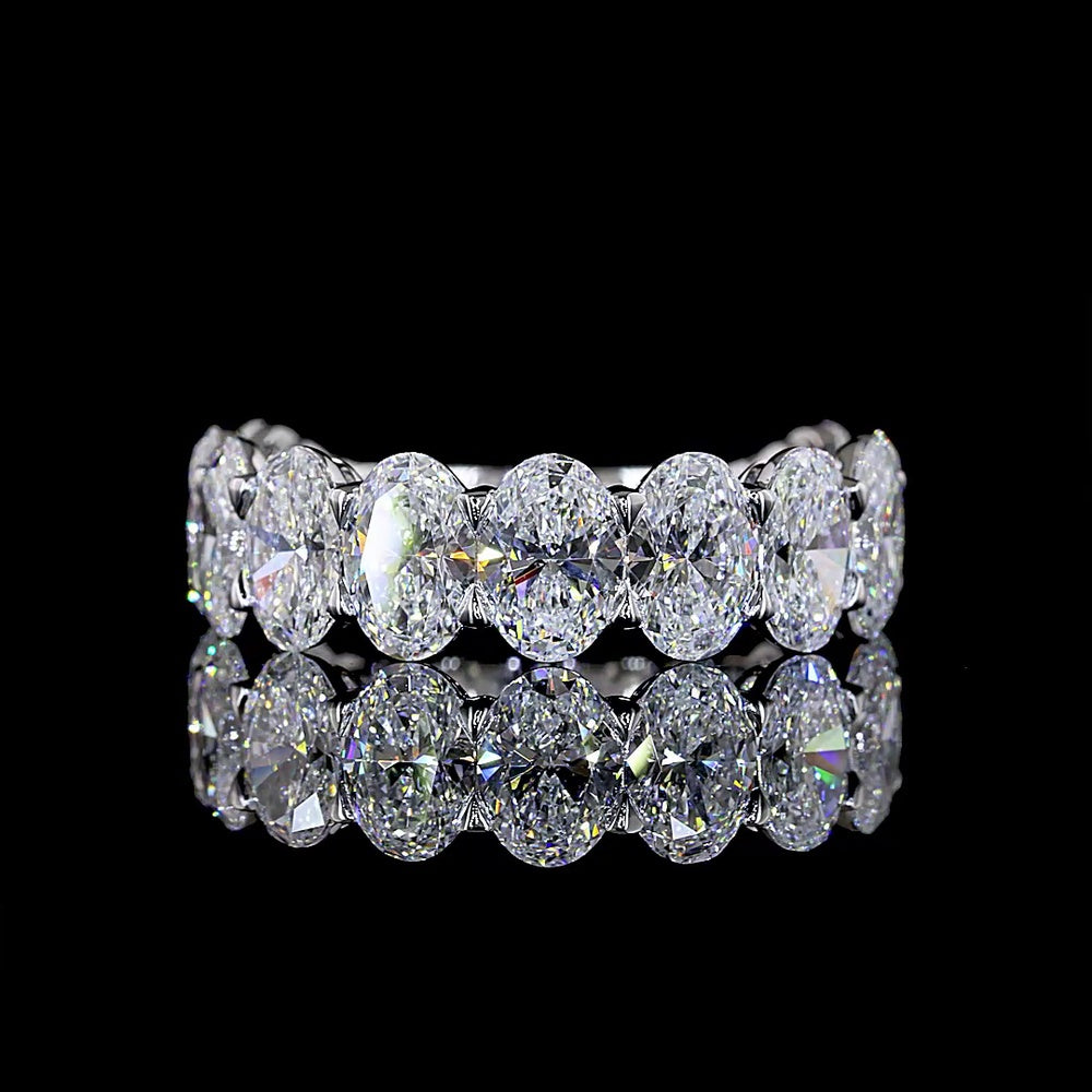 14K White Gold 3/4 Eternity Band with 11 Oval Cut Lab Diamonds - 5.09 Carat Total Weight, E-F VS Clarity - Covaloro Fine Jewelry