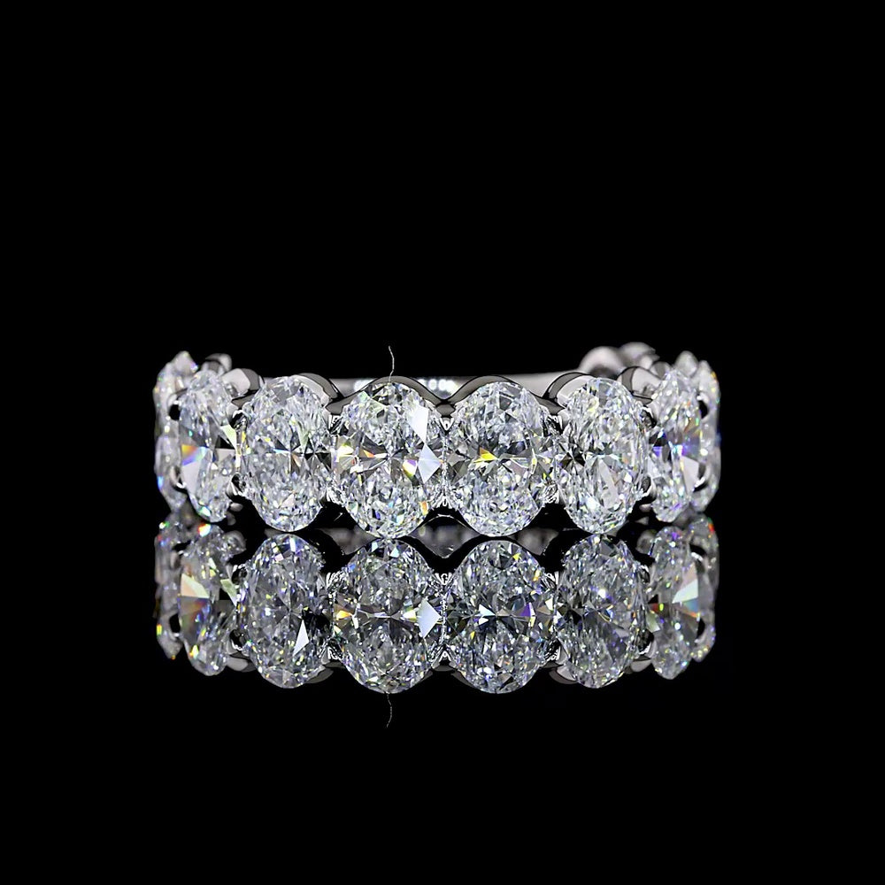 14K White Gold 3/4 Eternity Band with 11 Oval Cut Lab Diamonds in North-South U-Prong Setting - E-F VVS2, 3.96 Carat Total Weight - Covaloro Fine Jewelry