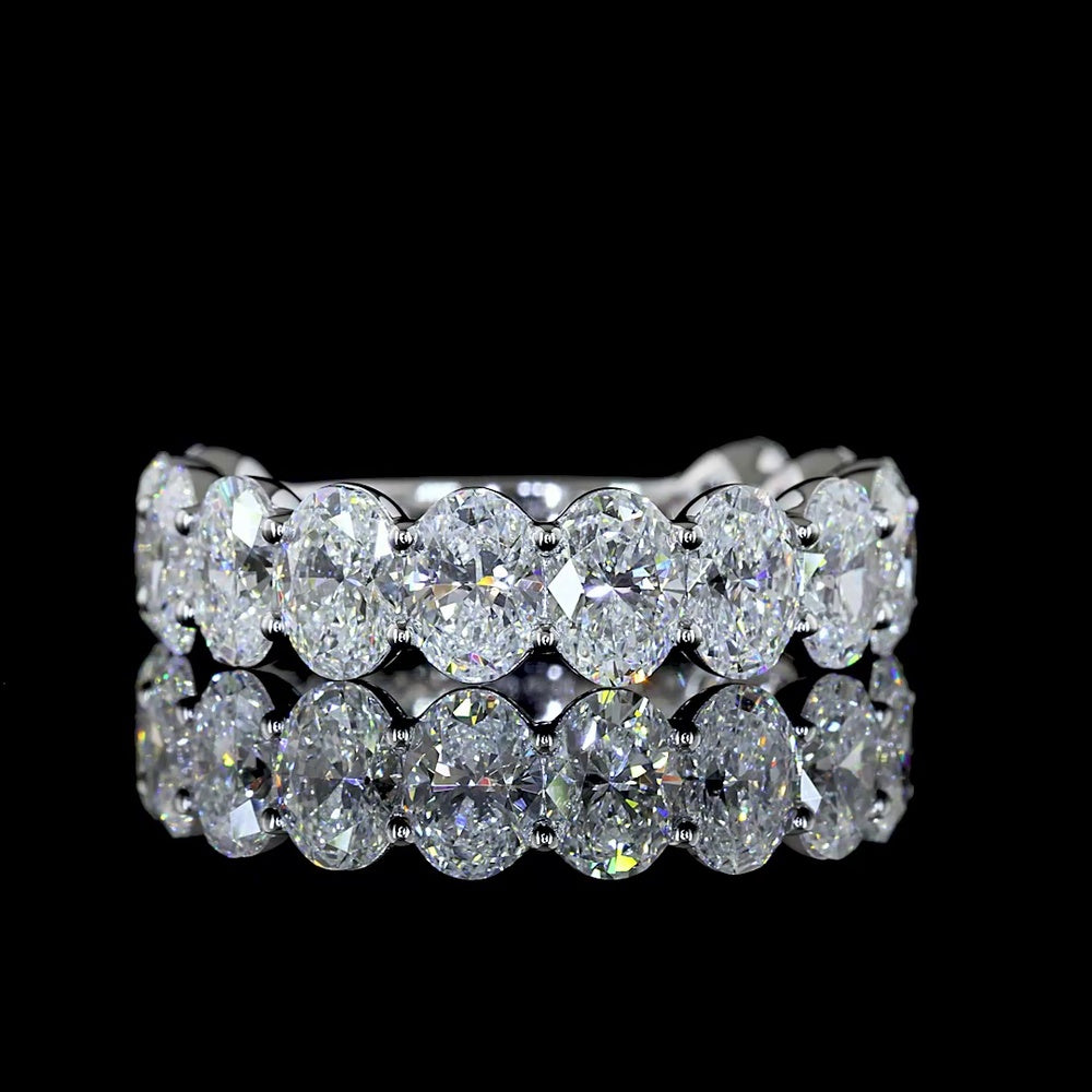 14K White Gold 3/4 Eternity Band with 13 North-South Set Oval Lab Diamonds - 4.10 Carat Total Weight, E-F Color, VS Clarity - Covaloro Fine Jewelry