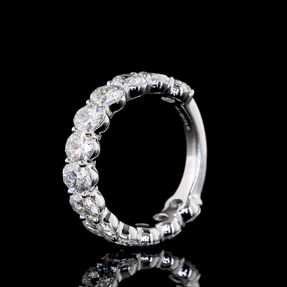 14K White Gold 3/4 Eternity Band with 13 North-South Set Oval Lab Diamonds - 4.10 Carat Total Weight, E-F Color, VS Clarity - Covaloro Fine Jewelry