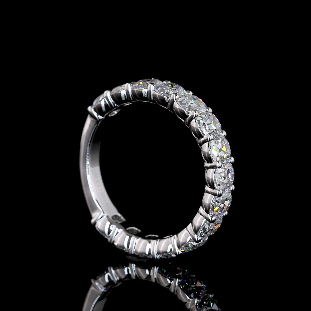 14K White Gold 3/4 Eternity Band with 15 Antique Cushion Cut Lab Diamonds - 3.11 Carat Total Diamond Weight - Covaloro Fine Jewelry