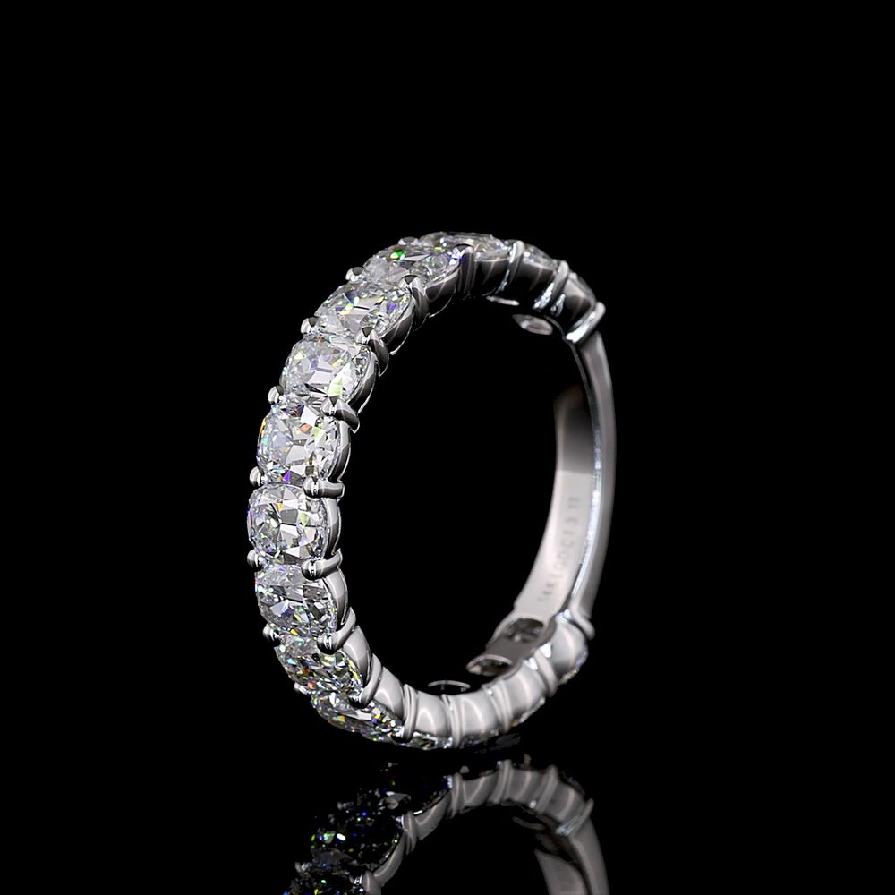 14K White Gold 3/4 Eternity Band with 15 Antique Cushion Cut Lab Diamonds - 3.11 Carat Total Diamond Weight - Covaloro Fine Jewelry