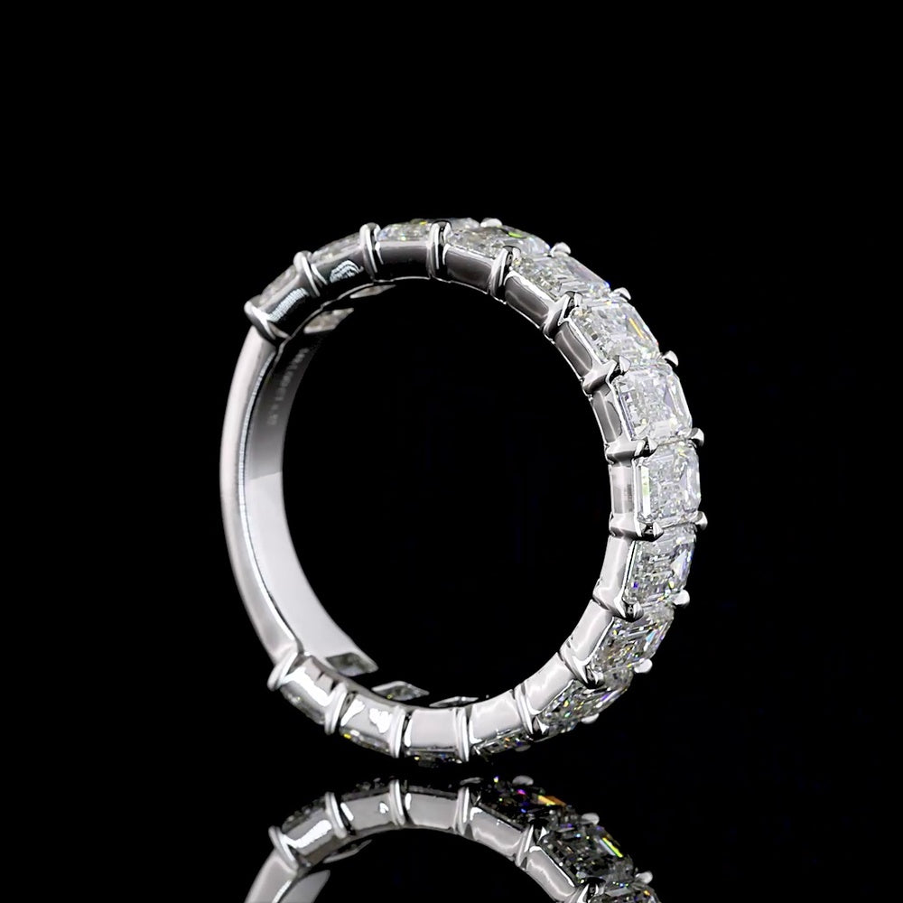 14K White Gold 3/4 Eternity Band with 15 Emerald Cut Lab Diamonds - 4.12 Carat Total Weight, E-F Color VS Clarity - Covaloro Fine Jewelry