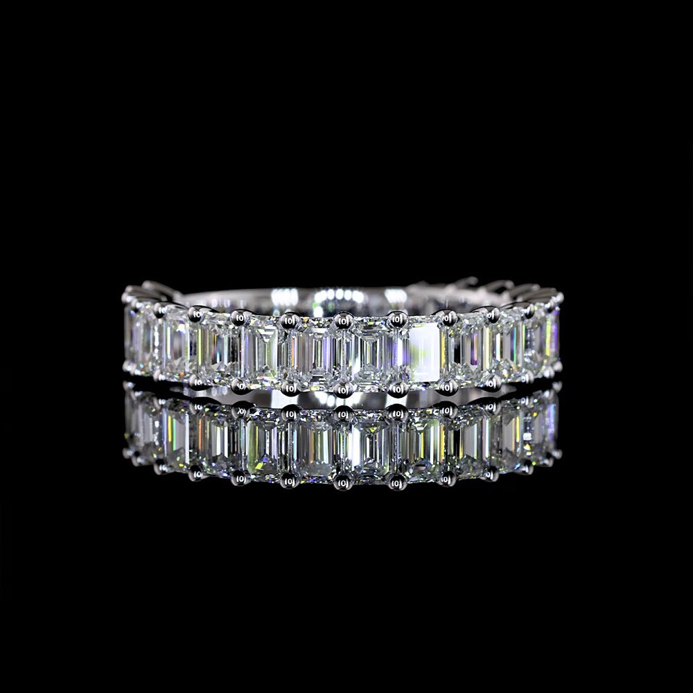 14K White Gold 3/4 Eternity Band with 19 Emerald Cut Natural Diamonds - 2.25 Carat Total Weight, E-F Color, VS+ Clarity - Covaloro Fine Jewelry