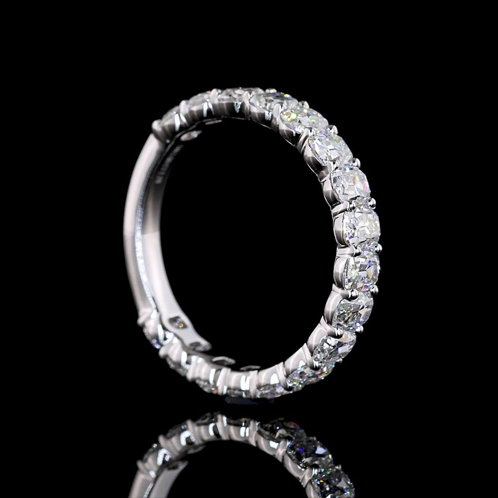 14K White Gold 3/4 Eternity Band with 2.21 Carats Antique Cushion Cut Lab Diamonds - E-F Color VS Clarity - Covaloro Fine Jewelry