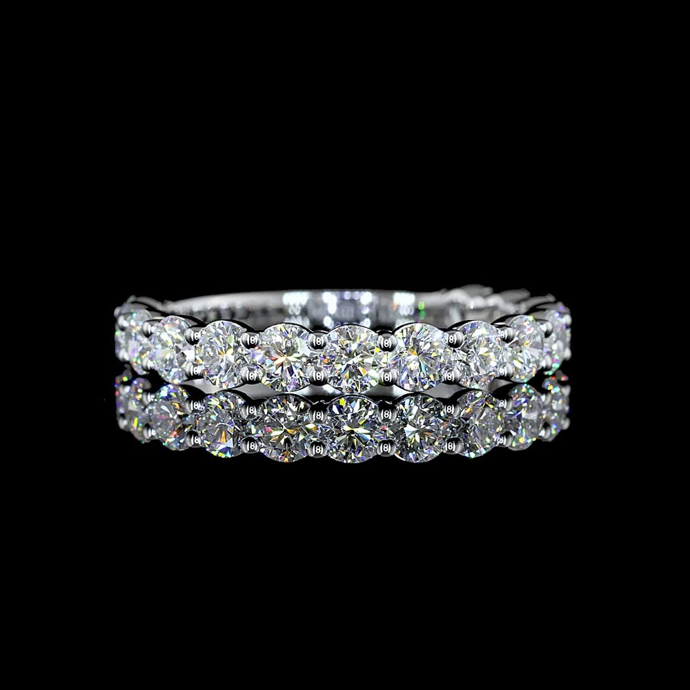 14K White Gold 3/4 Eternity Band with 30 Round Brilliant Cut Lab Diamonds - 3.08 Carats Total Diamond Weight - Covaloro Fine Jewelry