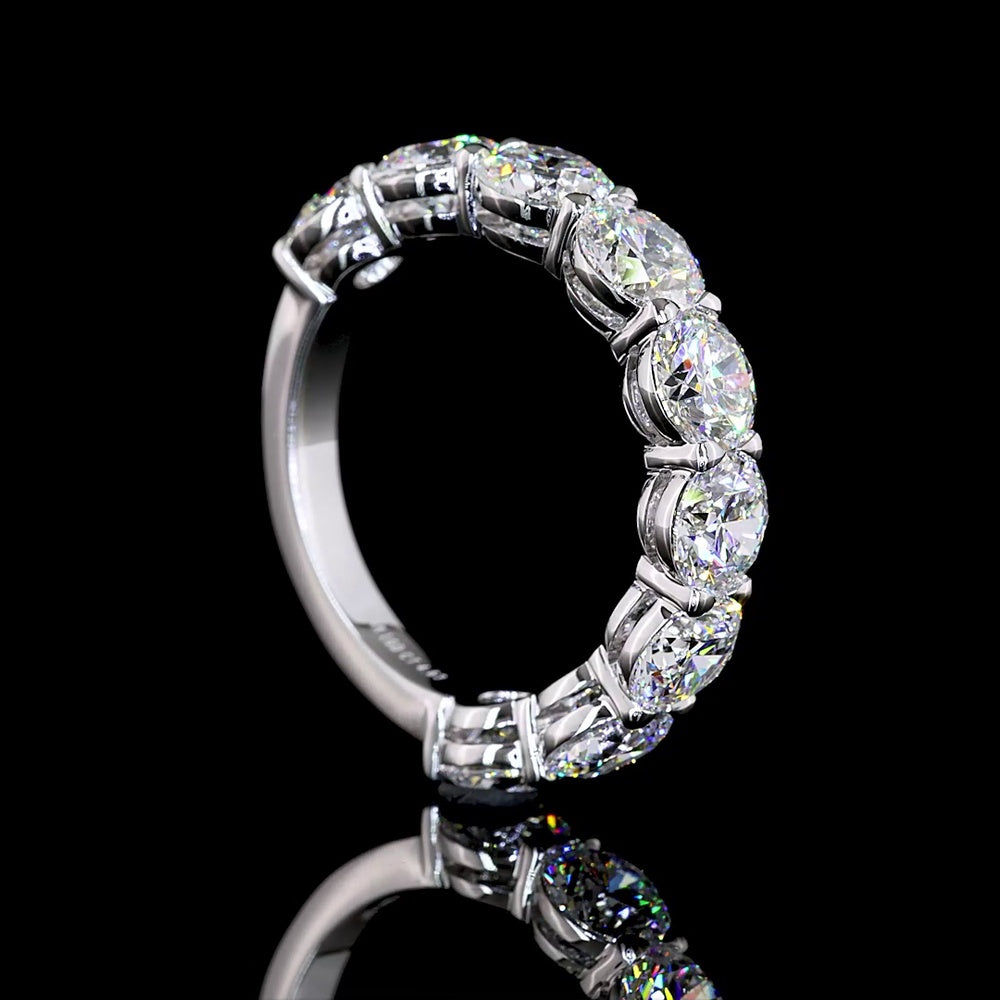 14K White Gold 3/4 Eternity Band with 9 Prong-Set Round Lab Diamonds - 4.63 Carat Total Weight - Covaloro Fine Jewelry
