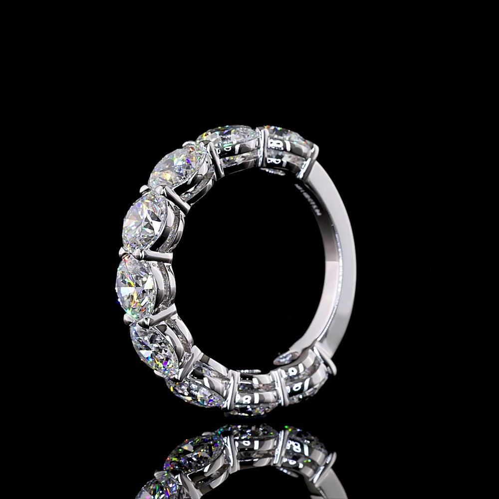 14K White Gold 3/4 Eternity Band with 9 Round Brilliant Lab Diamonds - 5.04 Carat Total Weight - Covaloro Fine Jewelry