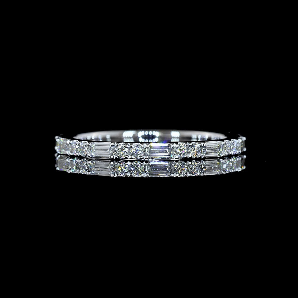 14K White Gold 3/4 Eternity Band with Alternating Baguette and Brilliant Cut Lab Diamonds - 0.55 Carats Total Diamond Weight - Covaloro Fine Jewelry