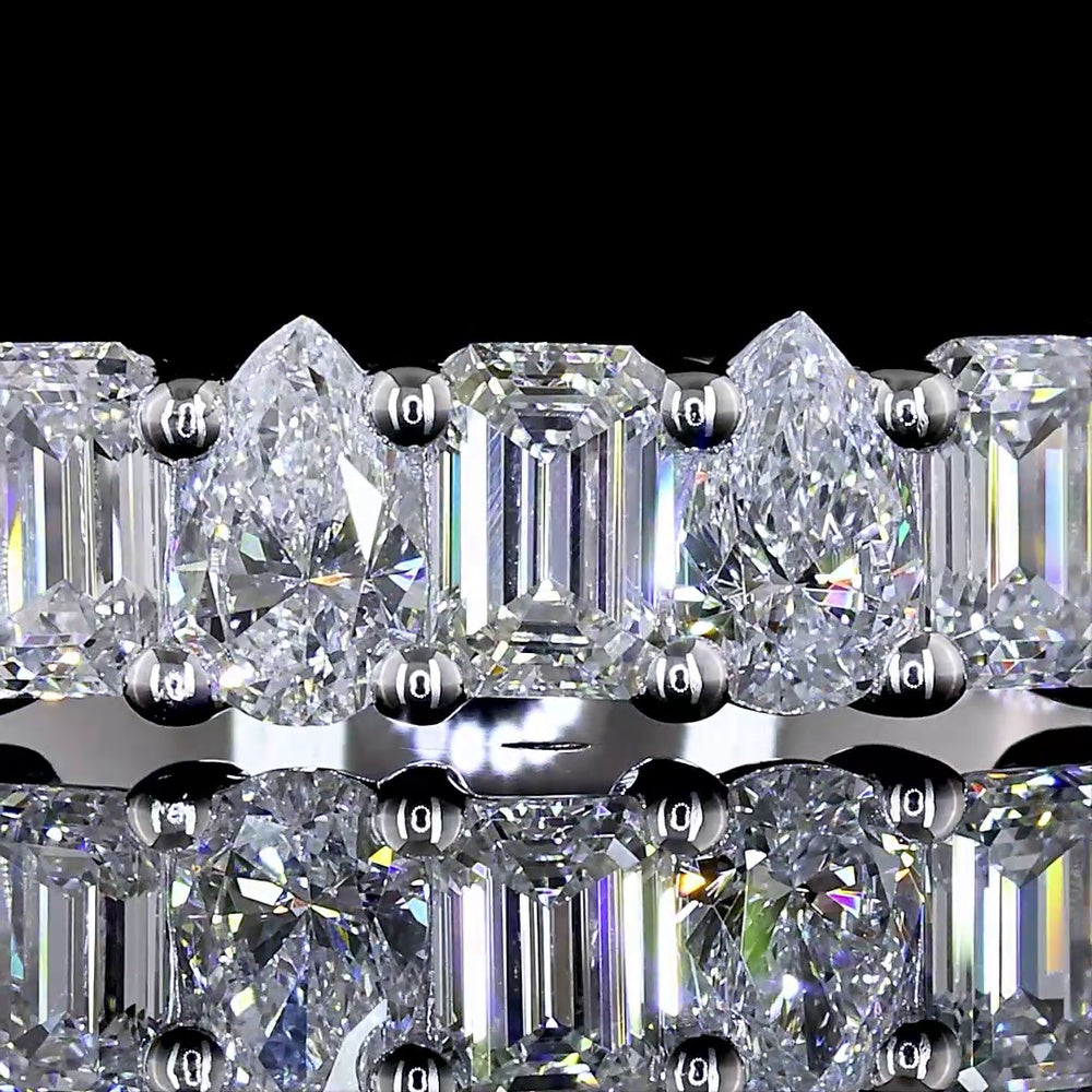 14K White Gold 3/4 Eternity Band with Alternating Emerald Cut and Pear Shape Lab Diamonds - 0.91 Carats Total Diamond Weight - Covaloro Fine Jewelry