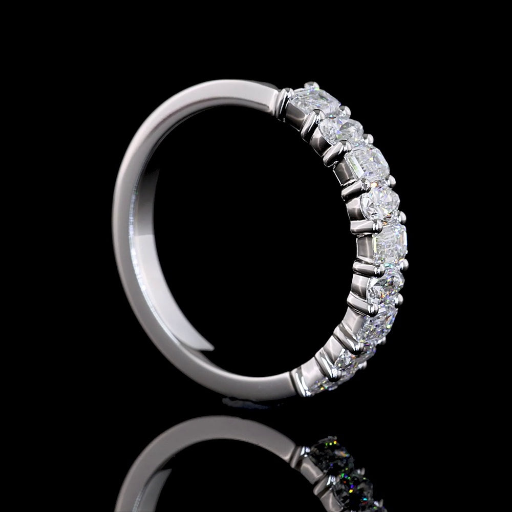 14K White Gold 3/4 Eternity Band with Alternating Emerald Cut and Pear Shape Lab Diamonds - 0.91 Carats Total Diamond Weight - Covaloro Fine Jewelry