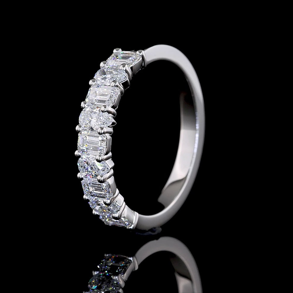 14K White Gold 3/4 Eternity Band with Alternating Emerald Cut and Pear Shape Lab Diamonds - 0.91 Carats Total Diamond Weight - Covaloro Fine Jewelry
