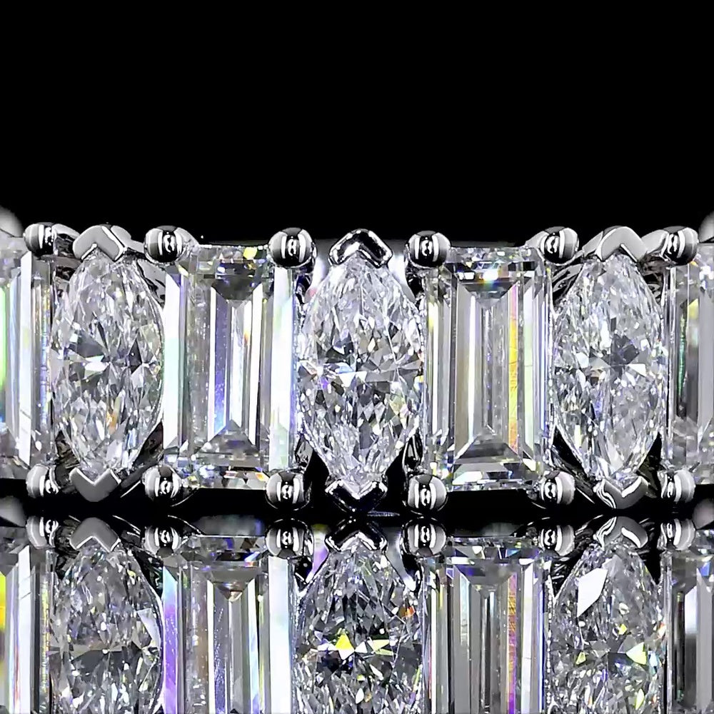 14K White Gold 3/4 Eternity Band with Alternating Marquise and Baguette Lab Diamonds - 1.73 Carat Total Weight - Covaloro Fine Jewelry