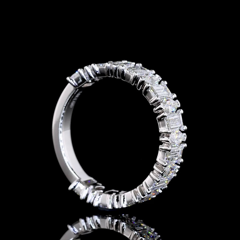 14K White Gold 3/4 Eternity Band with Alternating Marquise and Baguette Lab Diamonds - 1.73 Carat Total Weight - Covaloro Fine Jewelry