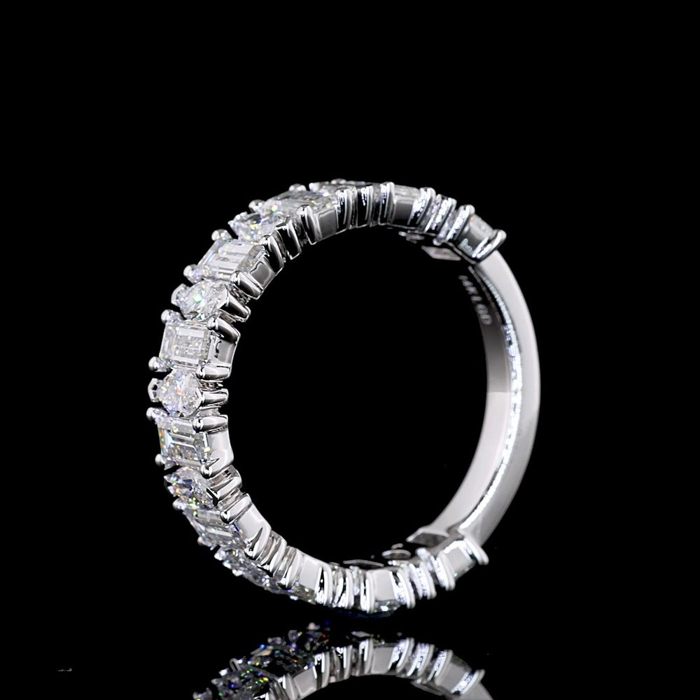 14K White Gold 3/4 Eternity Band with Alternating Marquise and Baguette Lab Diamonds - 1.73 Carat Total Weight - Covaloro Fine Jewelry