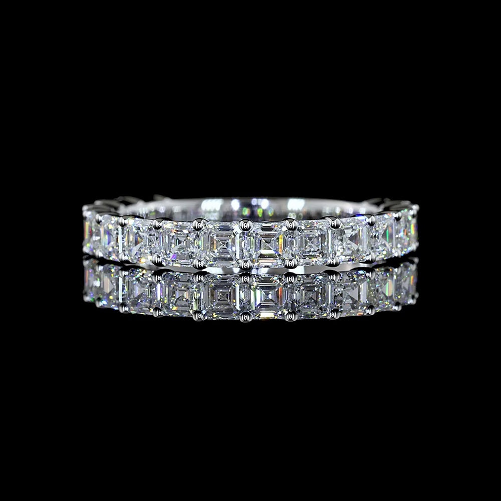 14K White Gold 3/4 Eternity Band with Asscher Cut Lab Diamonds - 1.77 Carats Total Weight, E-F VS Clarity - Covaloro Fine Jewelry
