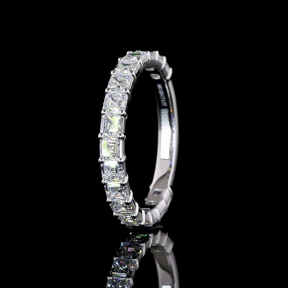 14K White Gold 3/4 Eternity Band with Asscher Cut Lab Diamonds - 1.77 Carats Total Weight, E-F VS Clarity - Covaloro Fine Jewelry
